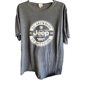 JEEP gray logo tee thrashed grunge hole in sleeve sz XL